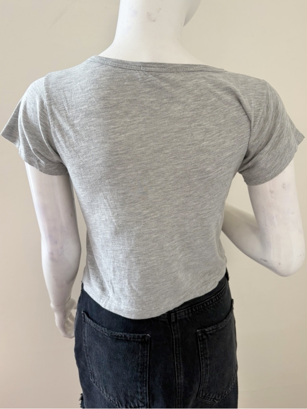 Eterne Grey Cropped Short Sleeve Crewneck Tee Cotton Modal Blend - Picture 2 of 4